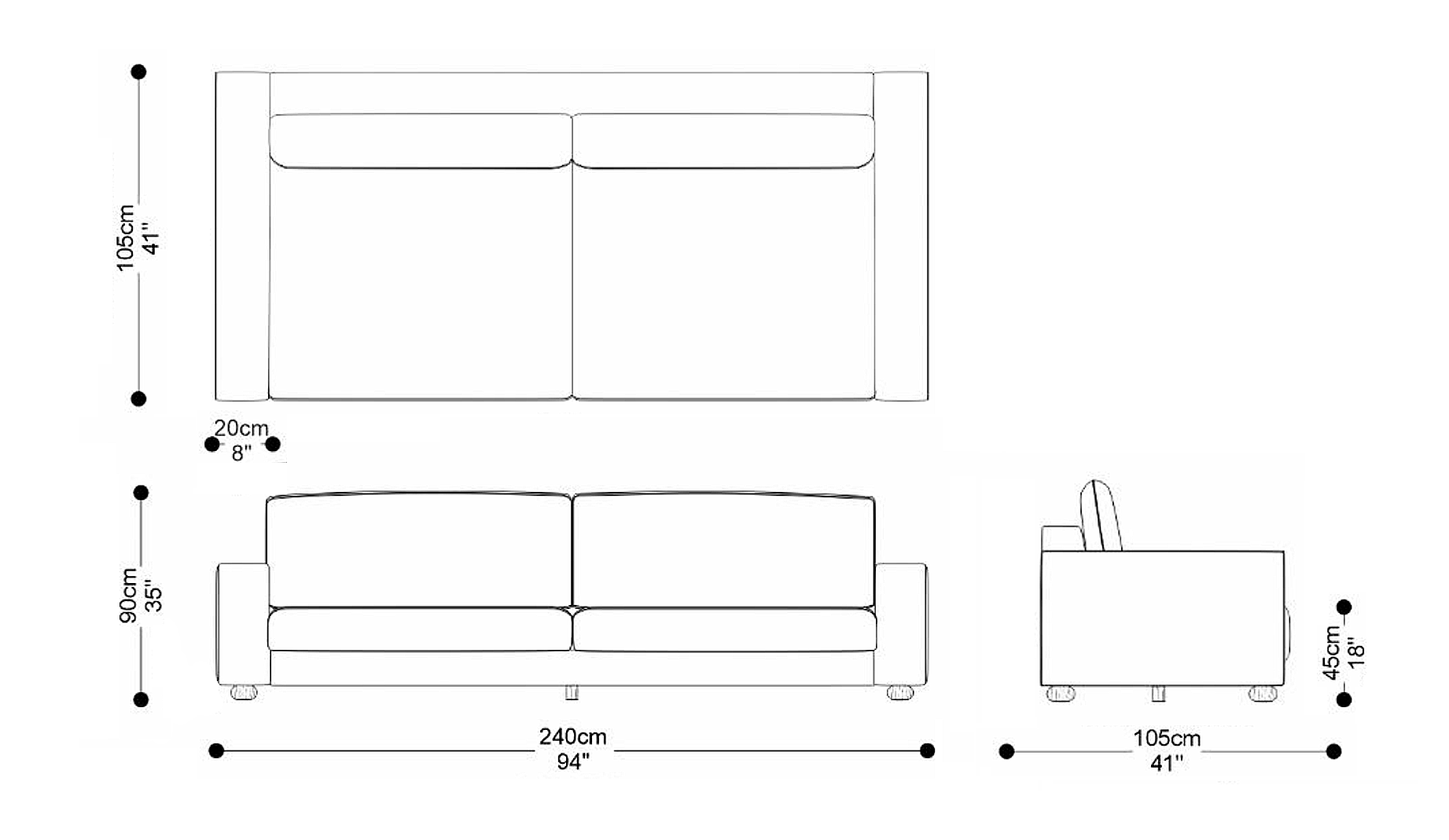 Image of the main dimensions of the product